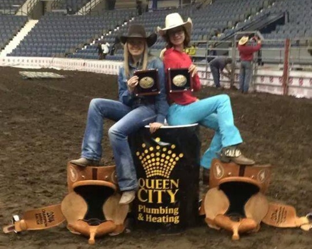 Colby with her sister Hallie Anderson.   Hallie won the Jr. Barrel racing year end and finals aboard the 12 year old mare High Brow Kate